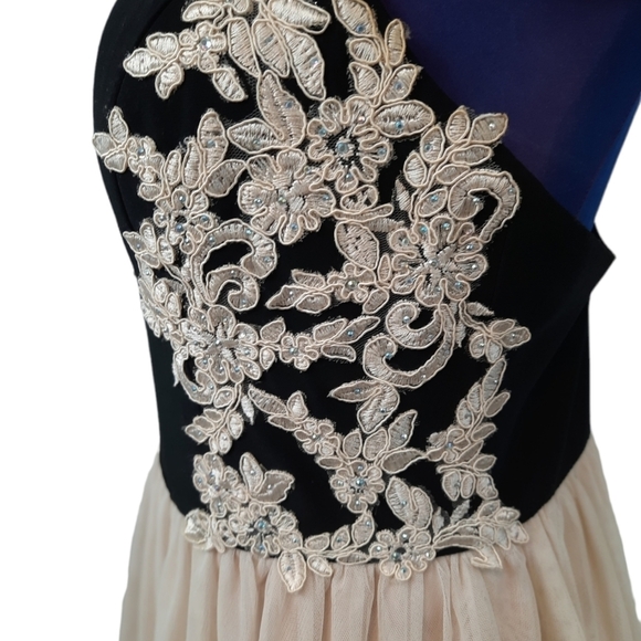 Blondie Nites Prom Dress Nude and Black Tulle Lace A-Line Dress Size 11 Juniors - Picture 5 of 12